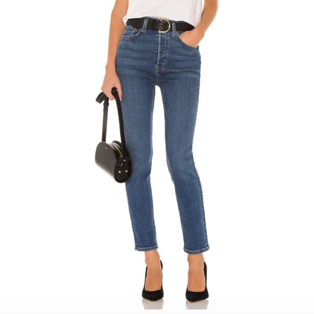 Re/done Ultra High Rise Crop Jean In Medium Fade 26